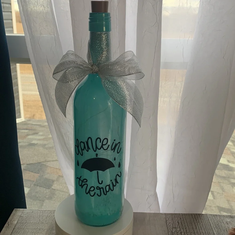 Hand Crafted Blue ‘Dance in the Rain’ Wine Bottle Lantern